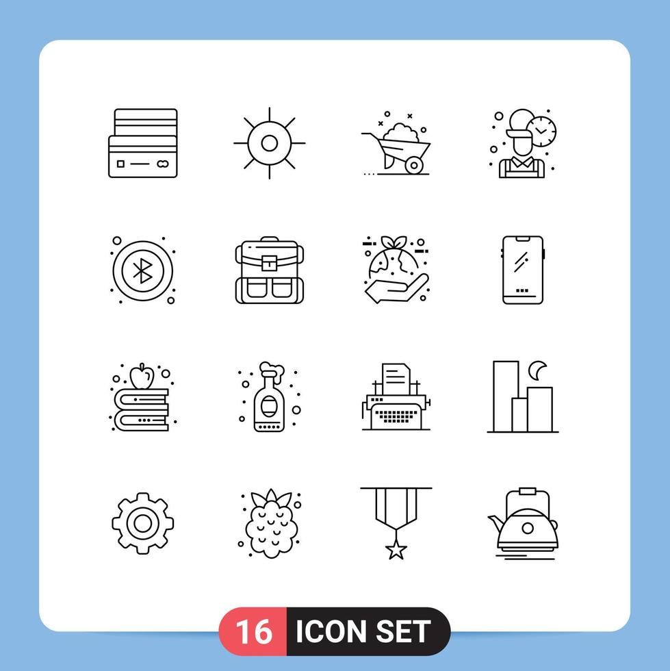 Group of 16 Modern Outlines Set for bluetooth time sun office spring Editable Vector Design Elements