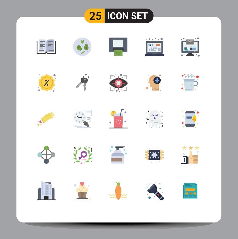 conjunto de 25 moderno ui íconos símbolos señales para reducción monitor correo electrónico dinero mensaje html editable vector diseño elementos