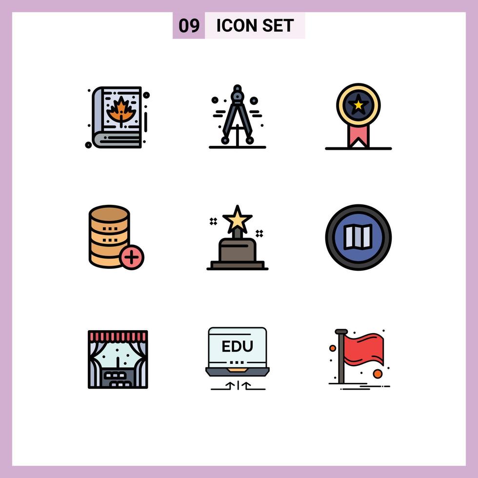 Set of 9 Vector Filledline Flat Colors on Grid for cinema add insignia storage server Editable Vector Design Elements