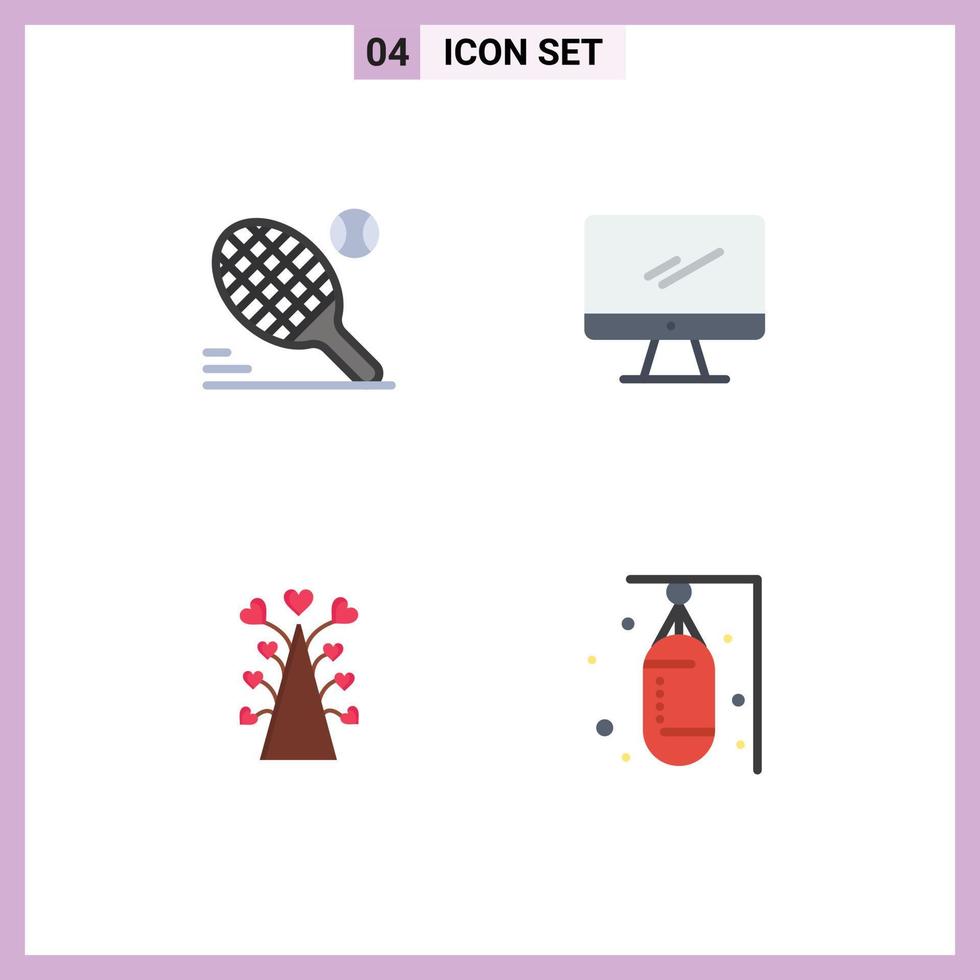 4 Thematic Vector Flat Icons and Editable Symbols of tennis love sport device heart Editable Vector Design Elements