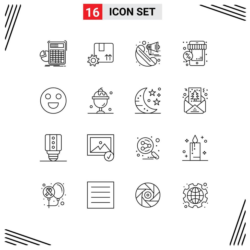 Modern Set of 16 Outlines and symbols such as shop sale gear online marketing Editable Vector Design Elements