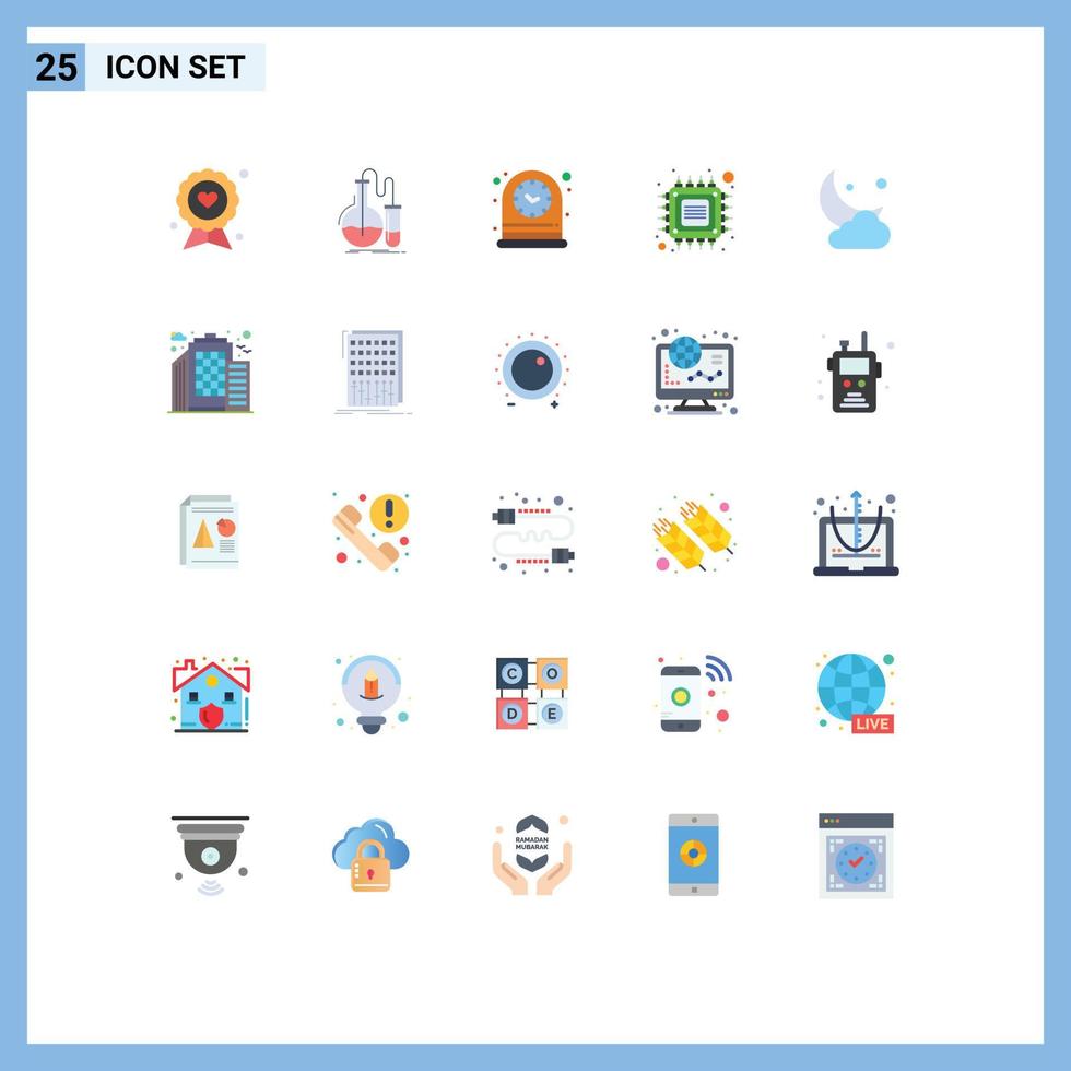 Group of 25 Flat Colors Signs and Symbols for smart computer research chip time Editable Vector Design Elements