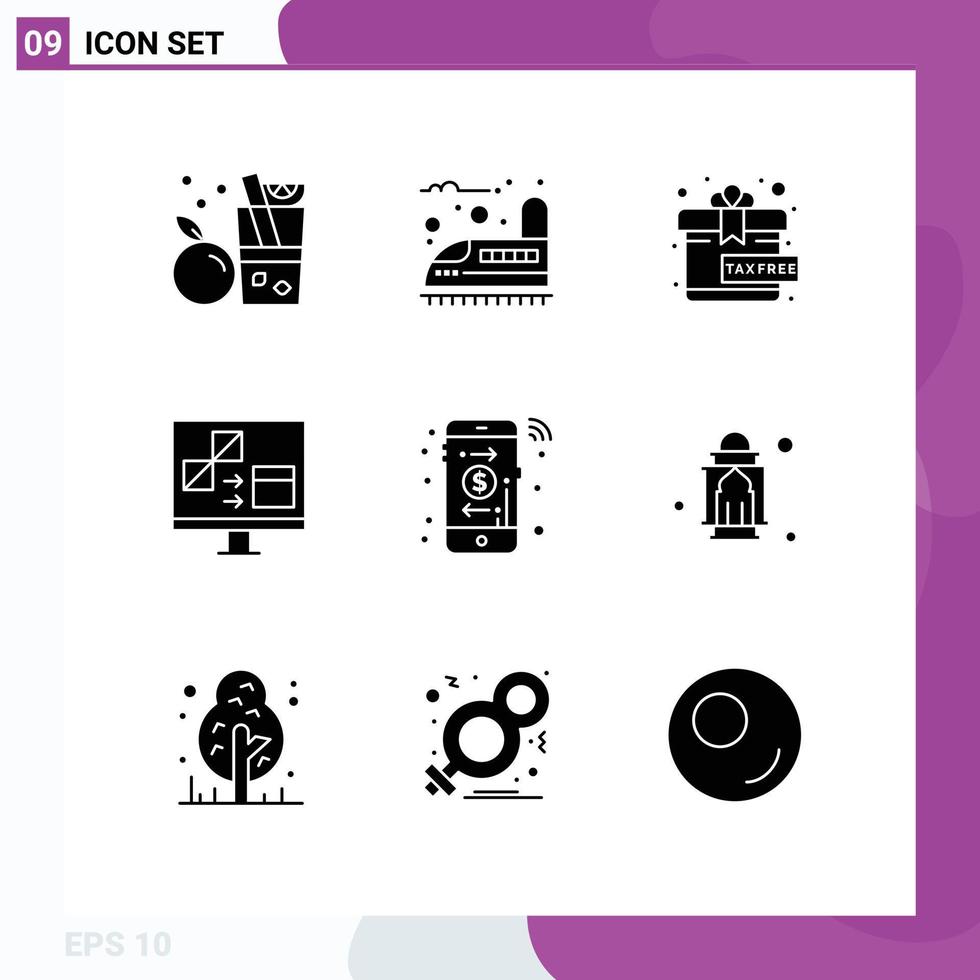 9 Thematic Vector Solid Glyphs and Editable Symbols of online development free develop coding Editable Vector Design Elements