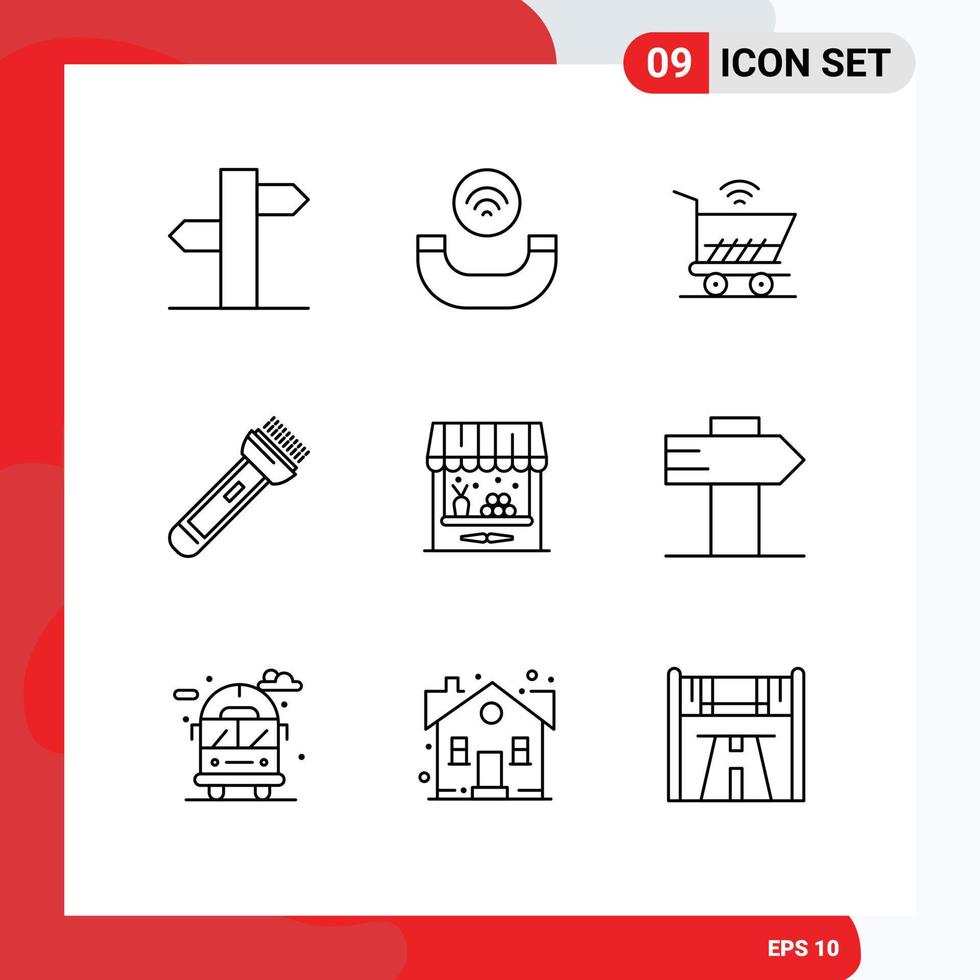 Universal Icon Symbols Group of 9 Modern Outlines of barn hiking cart camping light Editable Vector Design Elements