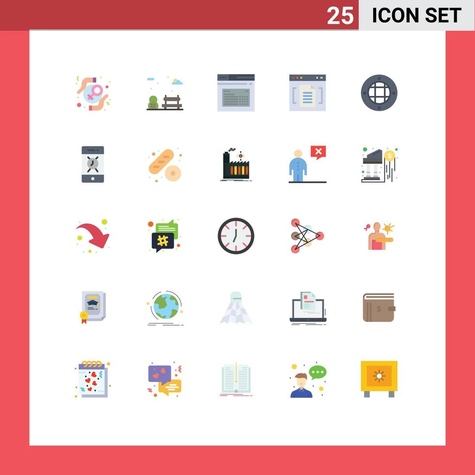 User Interface Pack of 25 Basic Flat Colors of interface document internet browser text Editable Vector Design Elements