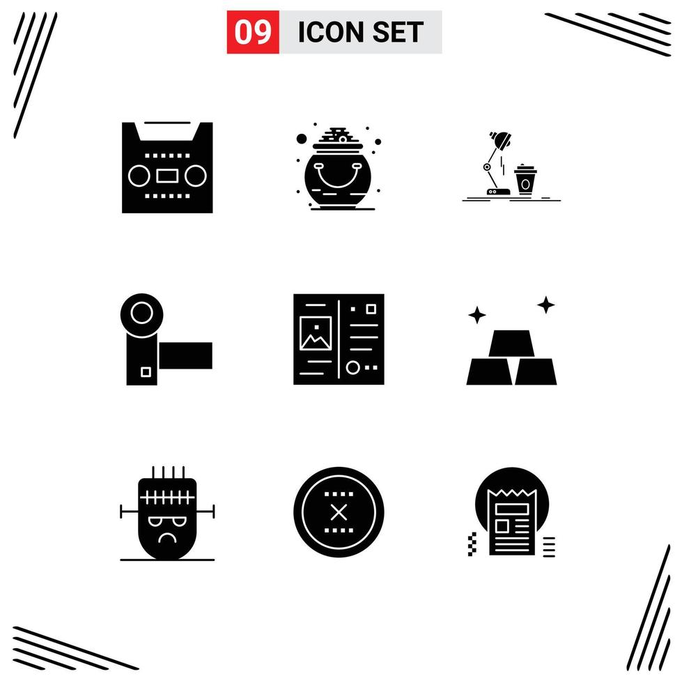 9 9 creativo íconos moderno señales y símbolos de artilugio dispositivos maceta videocámara lámpara editable vector diseño elementos