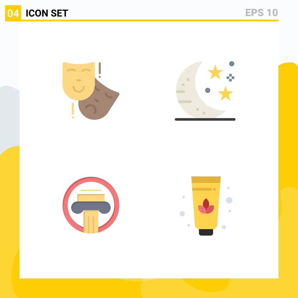 4 Universal Flat Icon Signs Symbols of acting architecture theater night decoration Editable Vector Design Elements