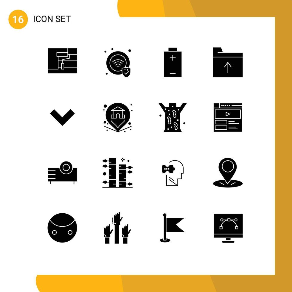 Universal Icon Symbols Group of 16 Modern Solid Glyphs of pin back electric down get Editable Vector Design Elements