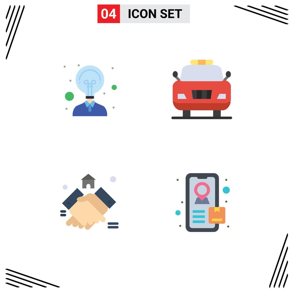 Universal Icon Symbols Group of 4 Modern Flat Icons of creativity house car agreement tracking Editable Vector Design Elements