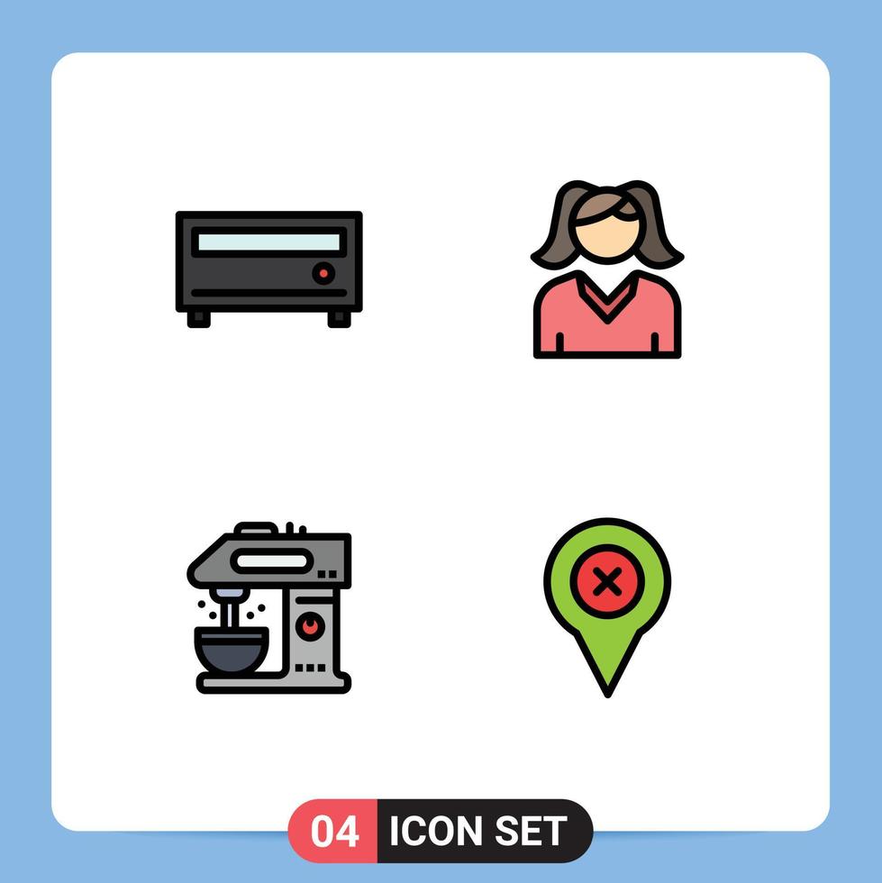 Modern Set of 4 Filledline Flat Colors and symbols such as amplifier drink female cafe pin Editable Vector Design Elements