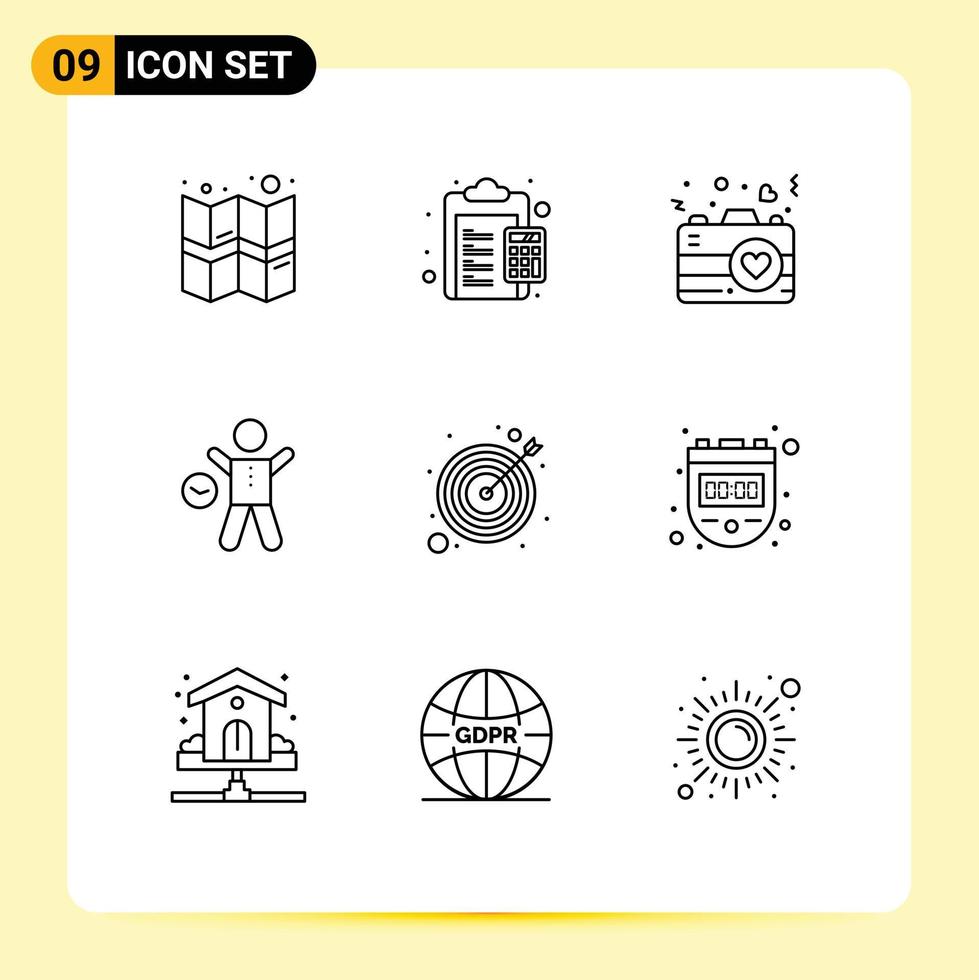 9 Thematic Vector Outlines and Editable Symbols of arrow health camera time exercise Editable Vector Design Elements