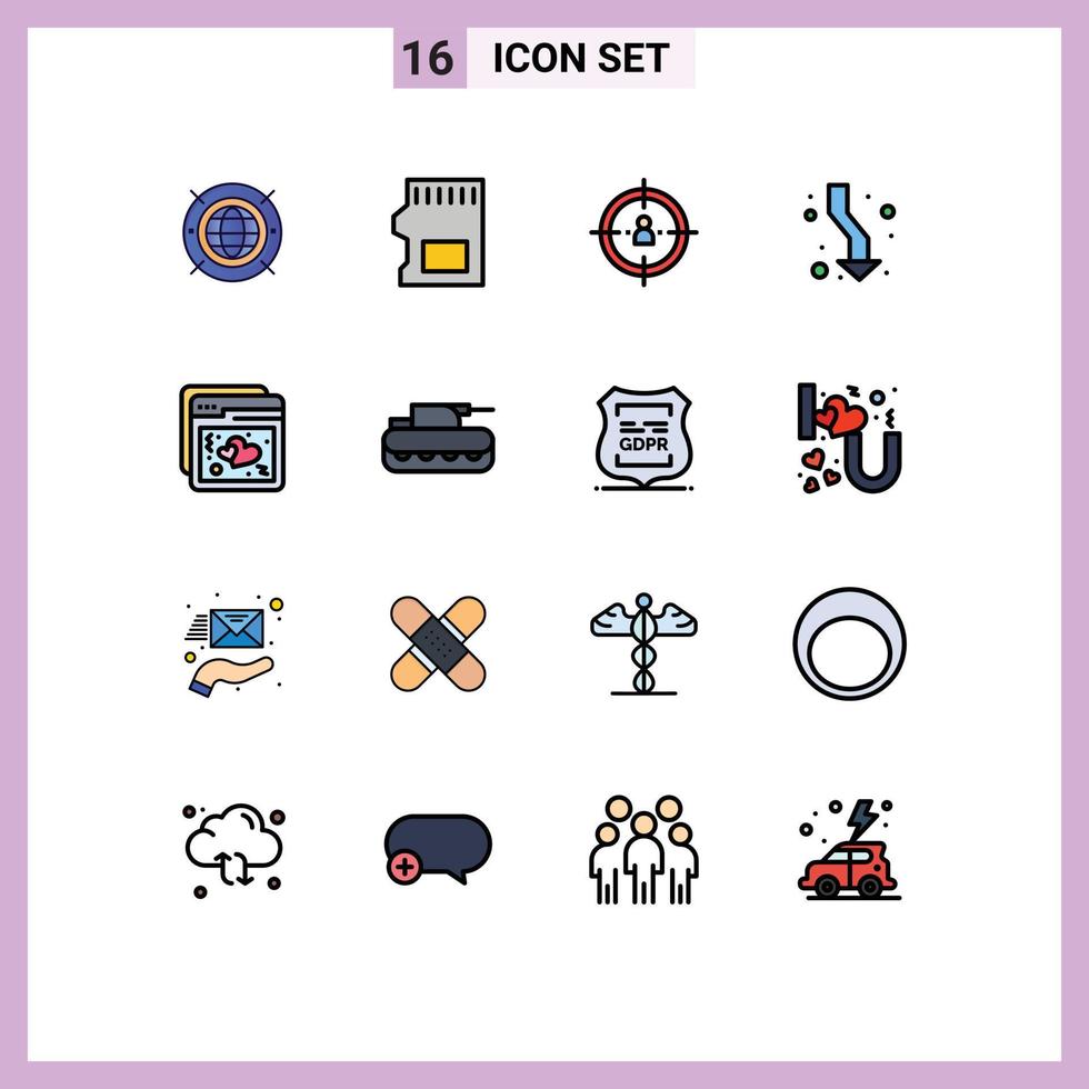 Universal Icon Symbols Group of 16 Modern Flat Color Filled Lines of down up business arrows strategy Editable Creative Vector Design Elements