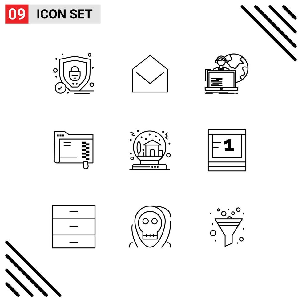 Modern Set of 9 Outlines and symbols such as christmas storage outsourcing server data Editable Vector Design Elements