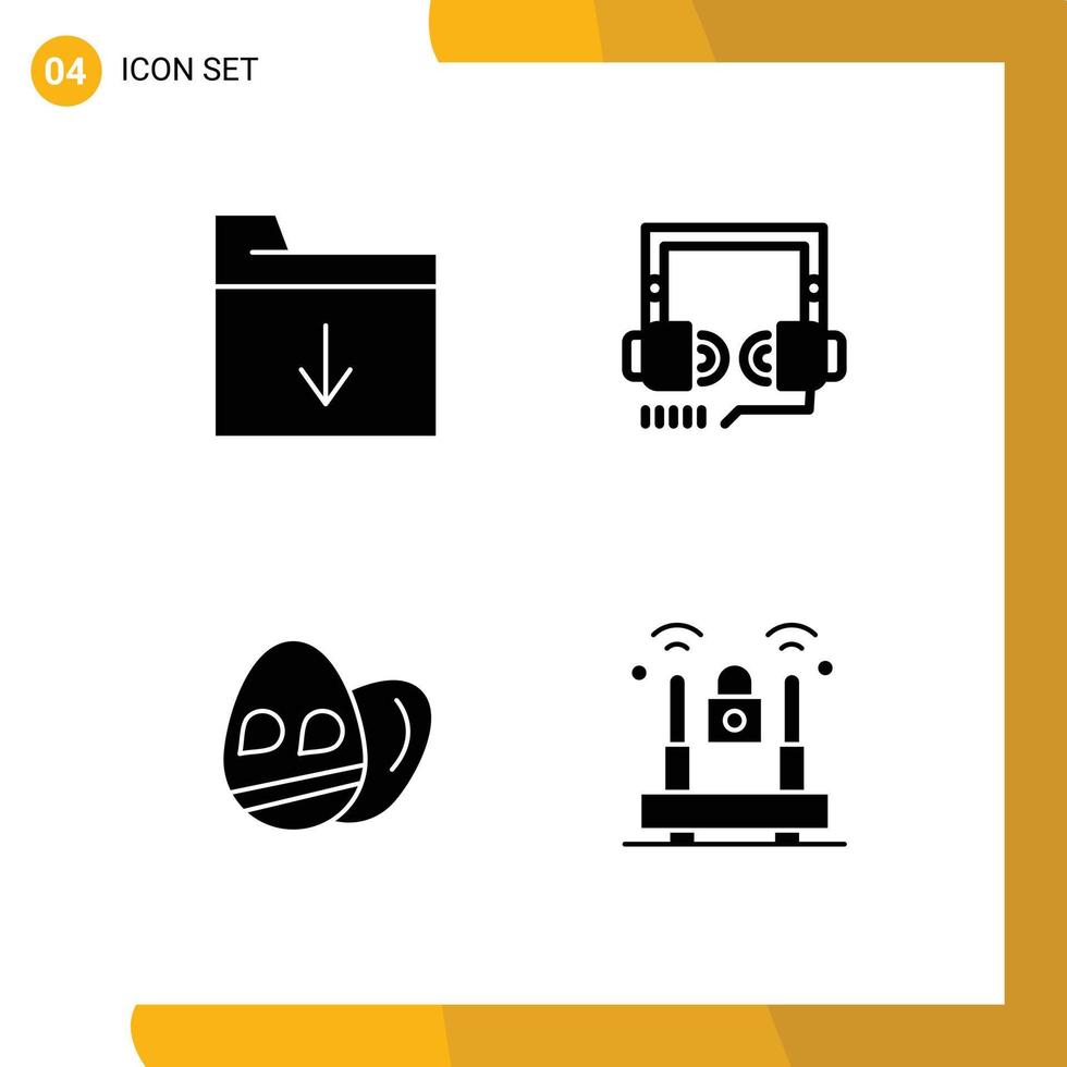 Pack of 4 creative Solid Glyphs of document holiday headphone web internet Editable Vector Design Elements