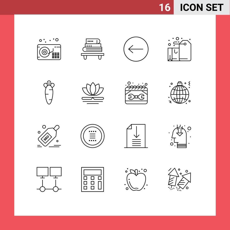 Modern Set of 16 Outlines Pictograph of easter carrot left present gift Editable Vector Design Elements
