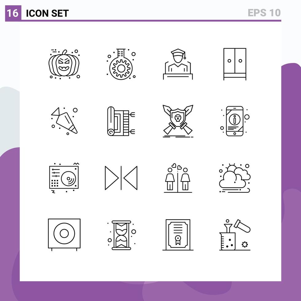 Pictogram Set of 16 Simple Outlines of carrot home cap furniture appliances Editable Vector Design Elements