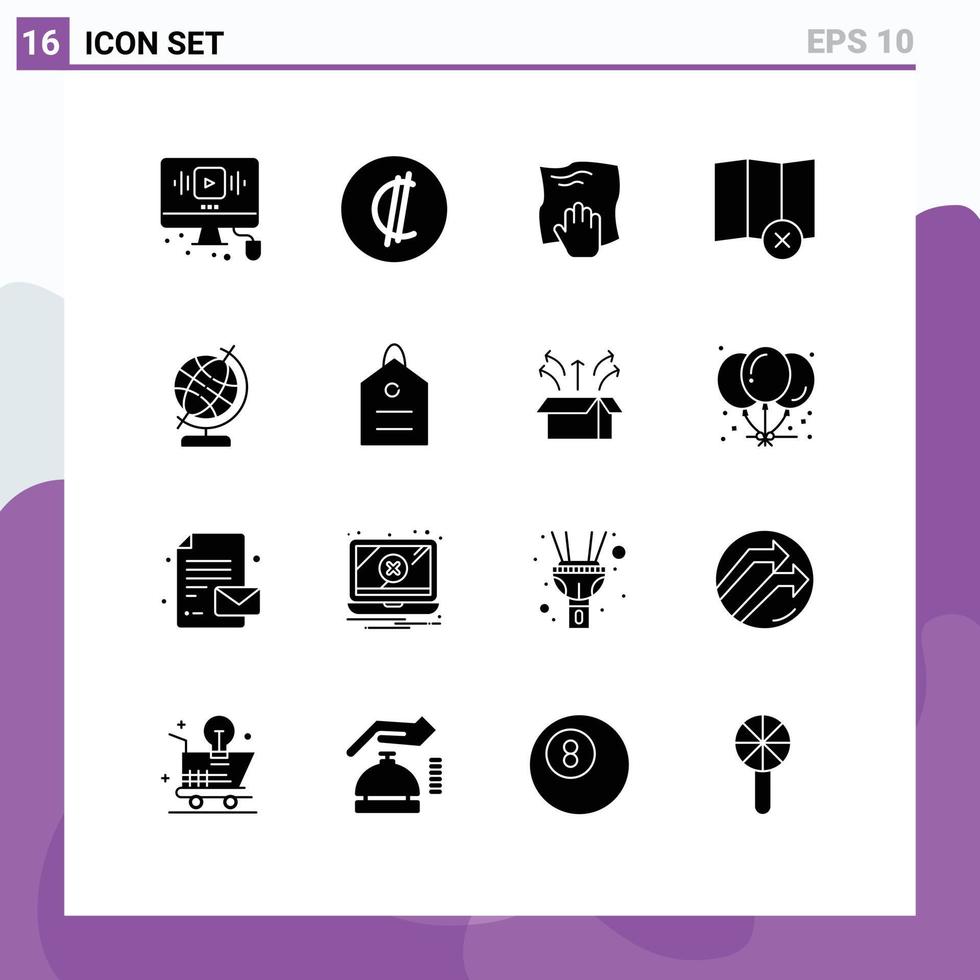 Set of 16 Vector Solid Glyphs on Grid for education delete rican clear rub Editable Vector Design Elements