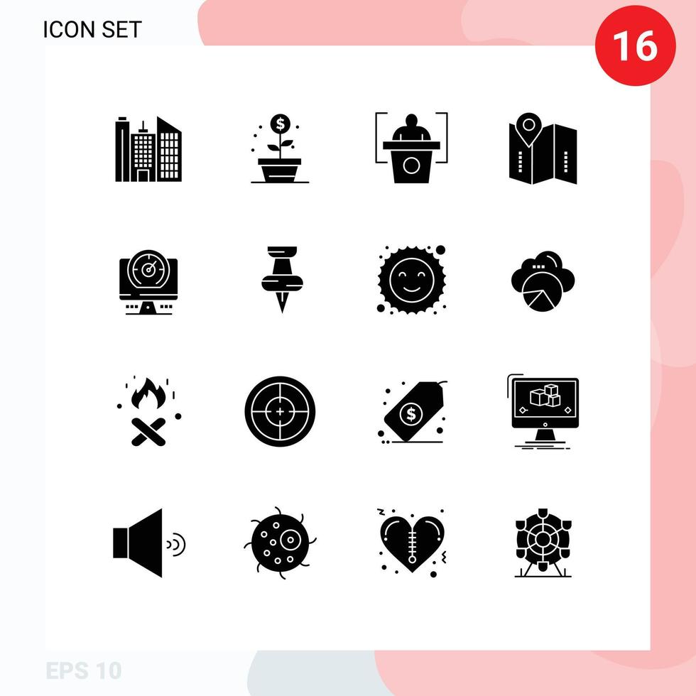 Modern Set of 16 Solid Glyphs Pictograph of location computer presentation compass directions Editable Vector Design Elements