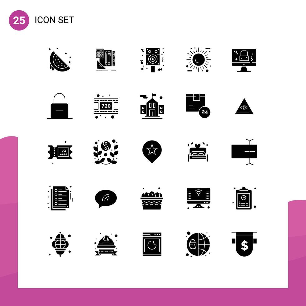 Group of 25 Solid Glyphs Signs and Symbols for environment eco pen energy party Editable Vector Design Elements
