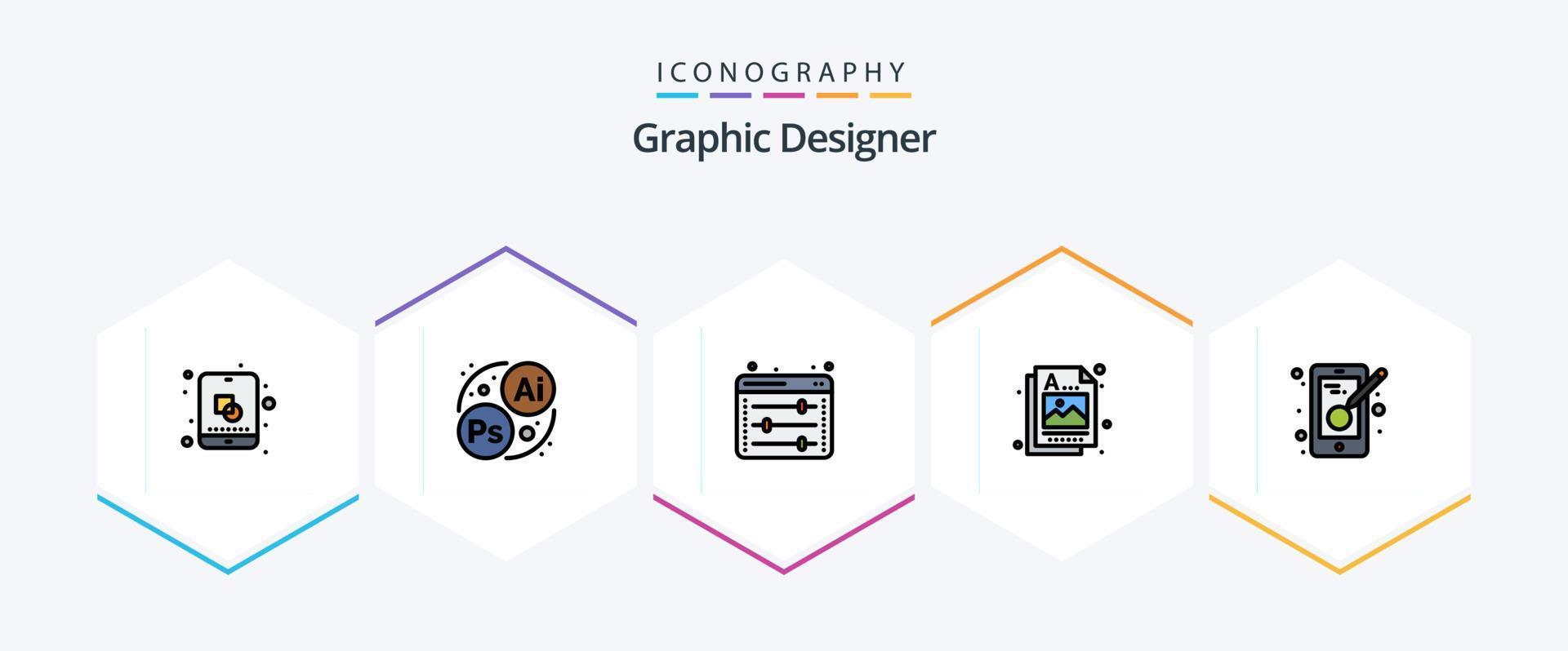 Graphic Designer 25 FilledLine icon pack including designing. creativity. web options. image. graphic vector