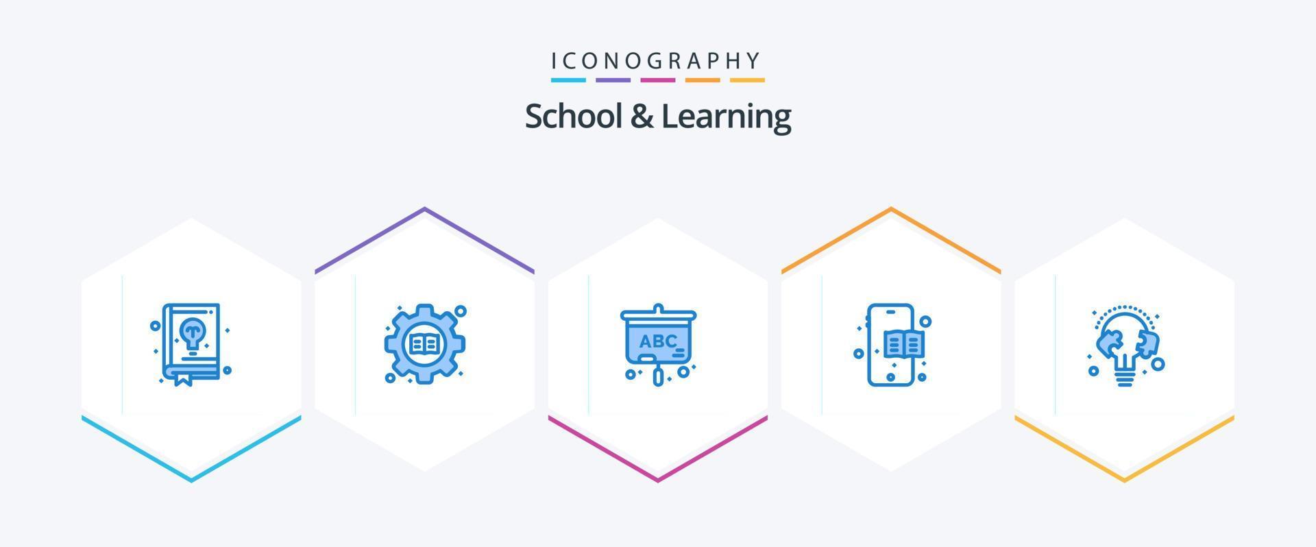 School And Learning 25 Blue icon pack including bulb. line. projector. learn. education book vector