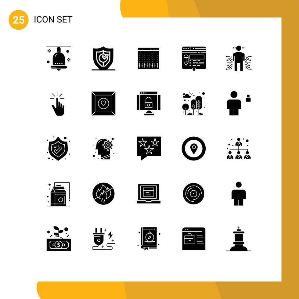 User Interface Pack of 25 Basic Solid Glyphs of page edit secure mixer controller Editable Vector Design Elements