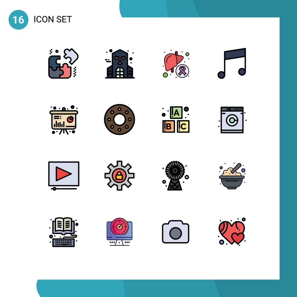 Set of 16 Modern UI Icons Symbols Signs for information presentation illness chart music Editable Creative Vector Design Elements