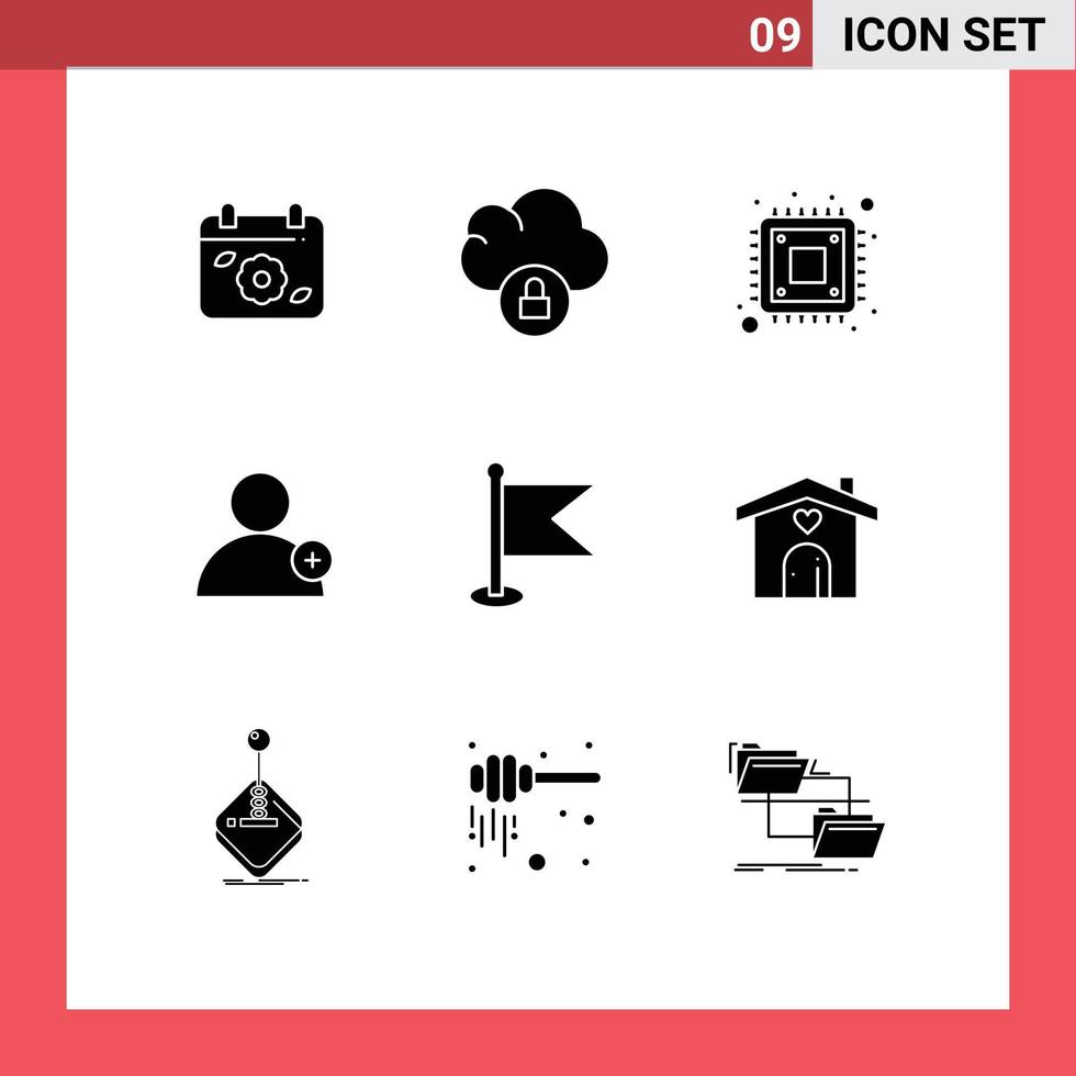 User Interface Pack of 9 Basic Solid Glyphs of world location cpu flag new Editable Vector Design Elements