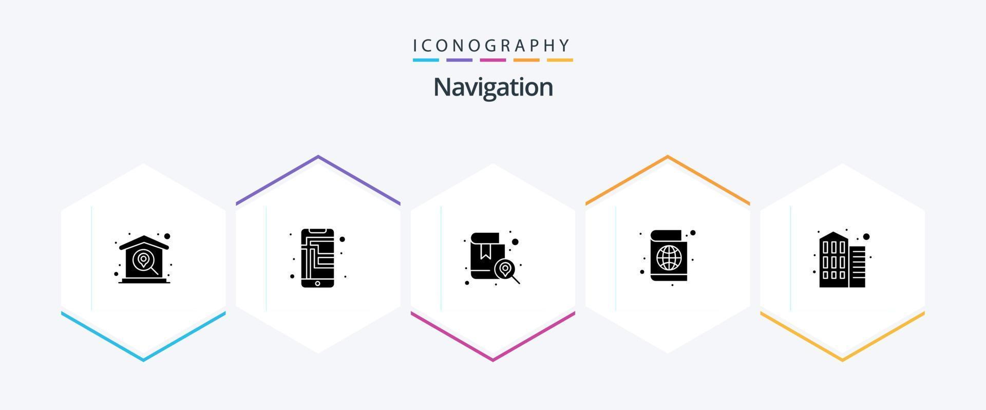 navegación 25 glifo icono paquete incluso edificio. pasaporte libro. teléfono. pasaporte. ubicación vector