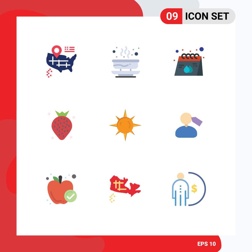 Mobile Interface Flat Color Set of 9 Pictograms of sun fruit advertisement food product Editable Vector Design Elements