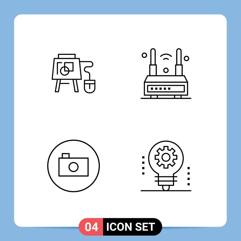 4 User Interface Line Pack of modern Signs and Symbols of mouse camera education technology media player Editable Vector Design Elements