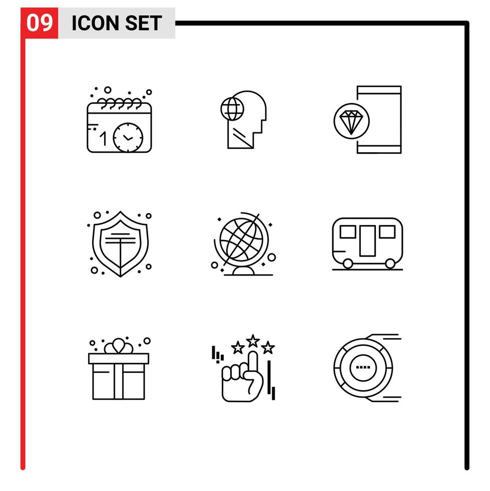 Group of 9 Modern Outlines Set for education protect think online development Editable Vector Design Elements