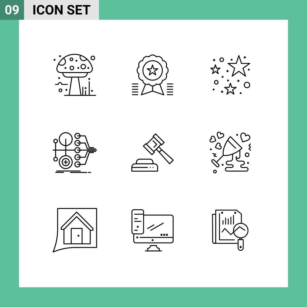 Universal Icon Symbols Group of 9 Modern Outlines of court transfer ribbon money monetization Editable Vector Design Elements