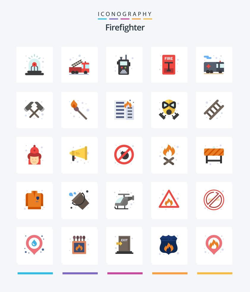 Creative Firefighter 25 Flat icon pack  Such As emergency. evacuate. truck. escape. fire vector