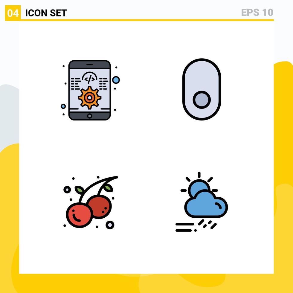Universal Icon Symbols Group of 4 Modern Filledline Flat Colors of app fruit responsive wireless cloud Editable Vector Design Elements