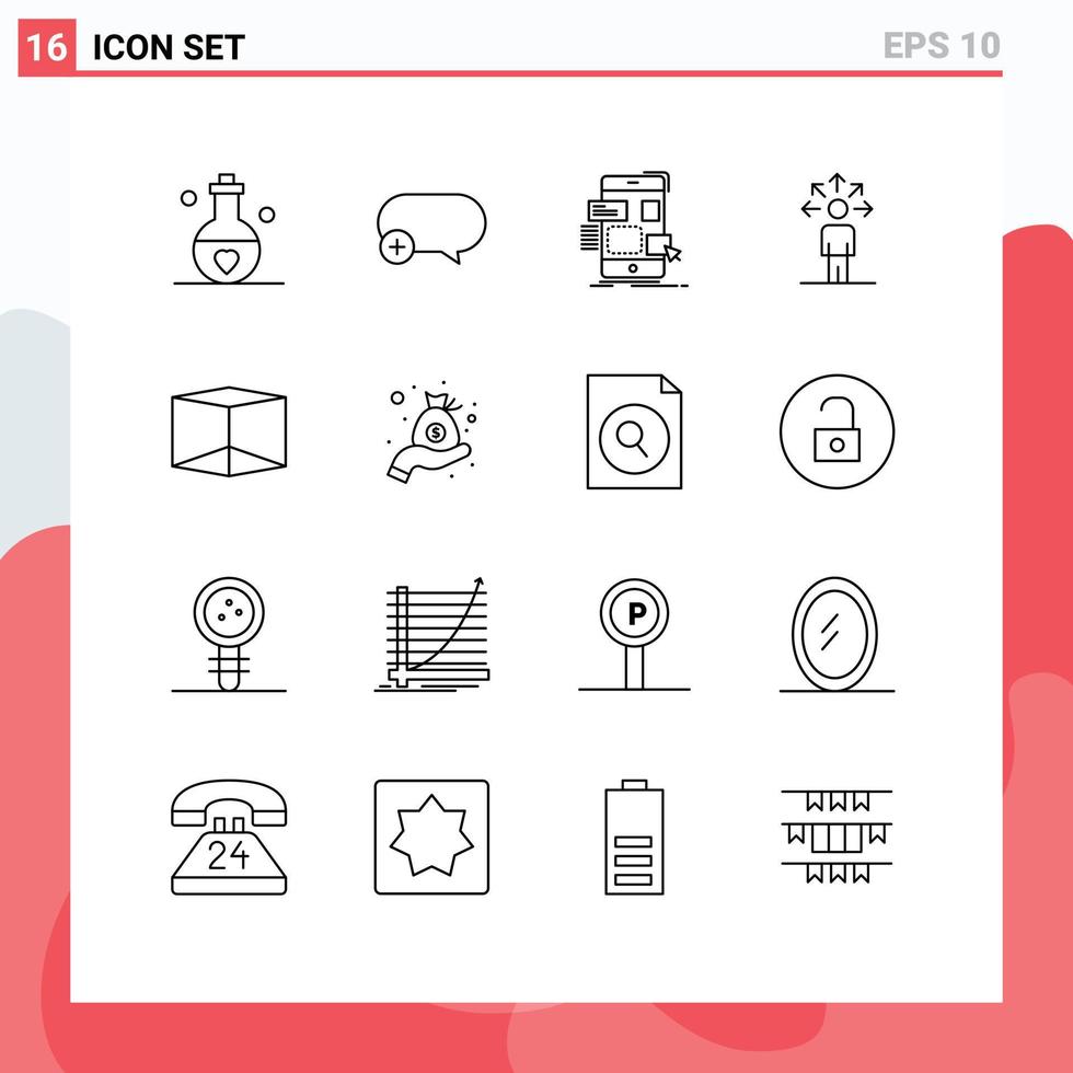 Universal Icon Symbols Group of 16 Modern Outlines of human abilities add communication ui Editable Vector Design Elements