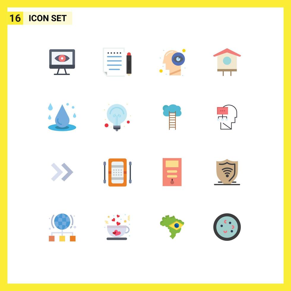 Set of 16 Commercial Flat Colors pack for liquid drop mind spring bird Editable Pack of Creative Vector Design Elements