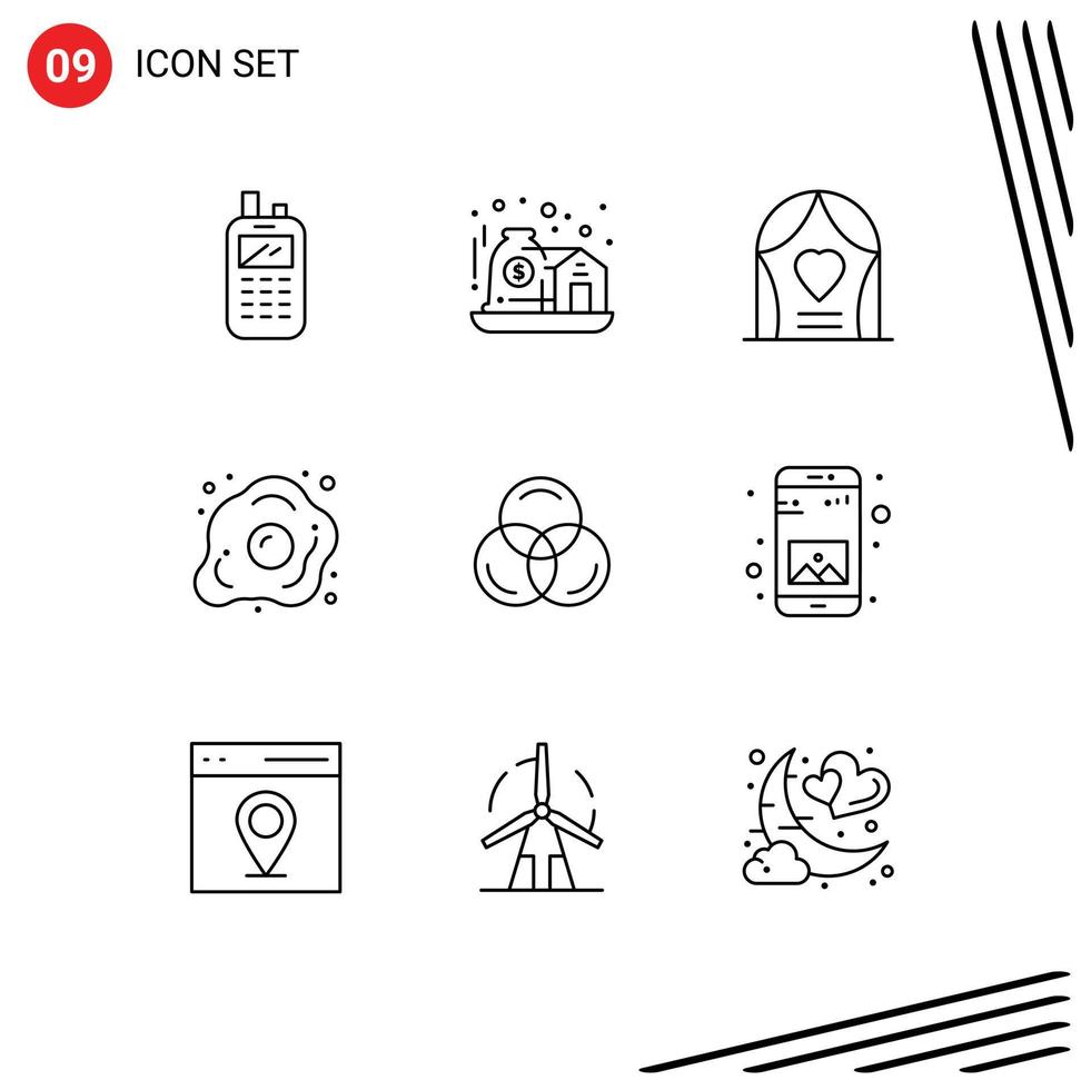Universal Icon Symbols Group of 9 Modern Outlines of rgb healthy arch food diet Editable Vector Design Elements