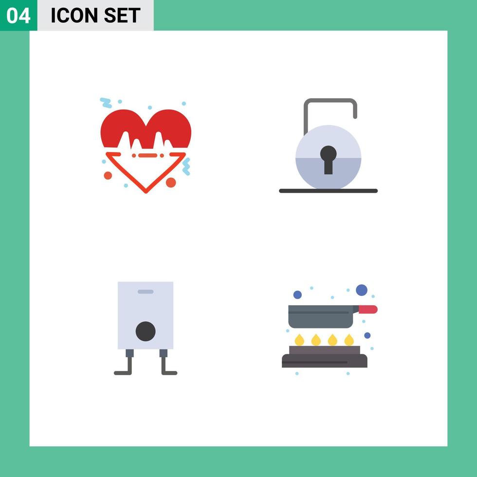 User Interface Pack of 4 Basic Flat Icons of beat heater love protect cook Editable Vector Design Elements