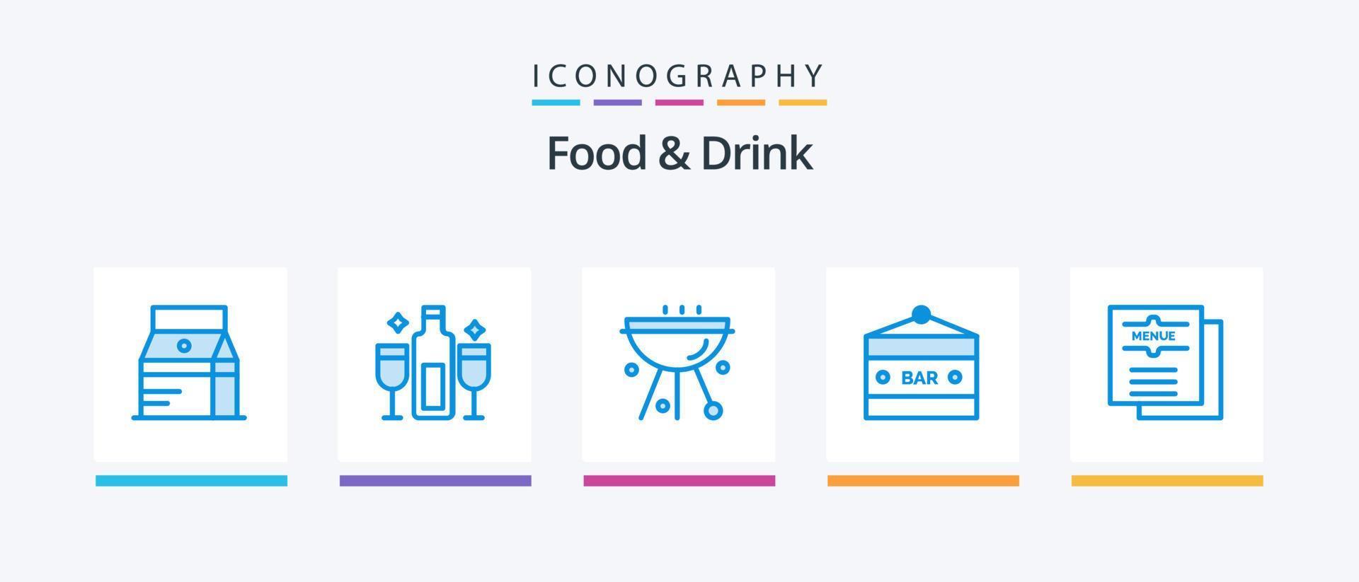 Food And Drink Blue 5 Icon Pack Including drink bar. bar. champagne. grill. cafe. Creative Icons Design vector