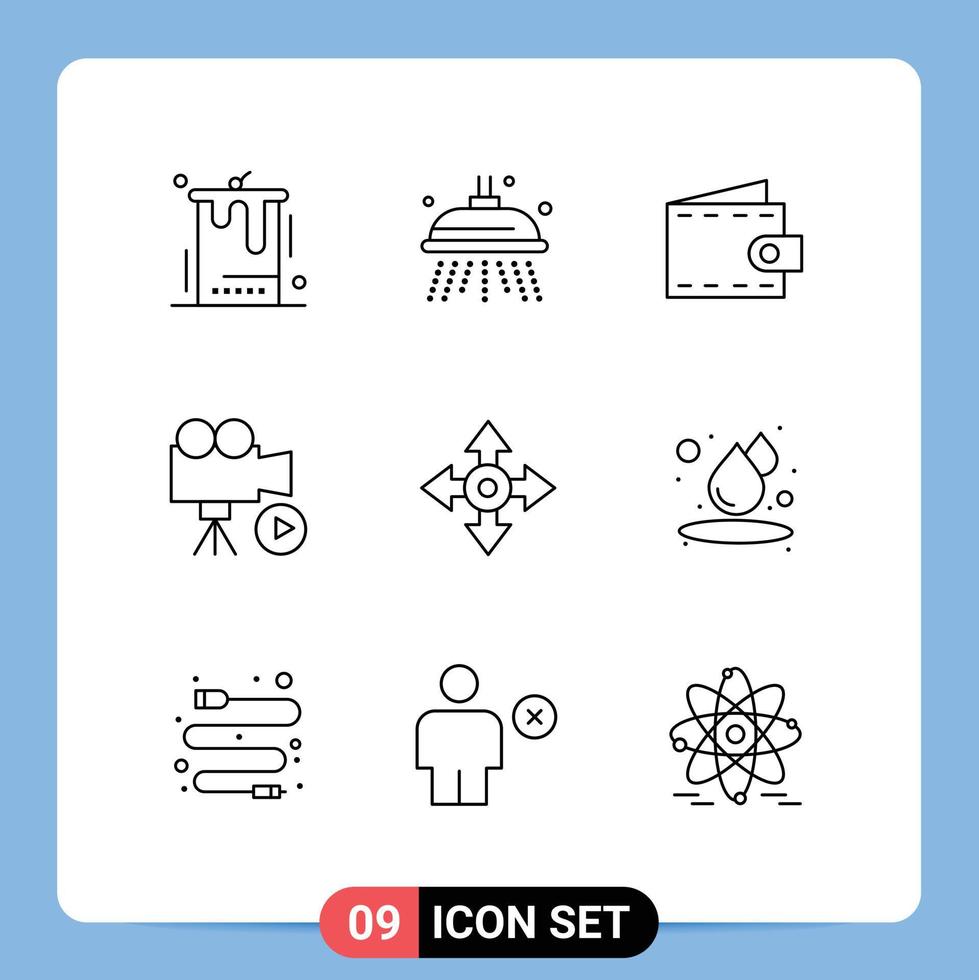 Pack of 9 creative Outlines of arrow movie beach media camera Editable Vector Design Elements