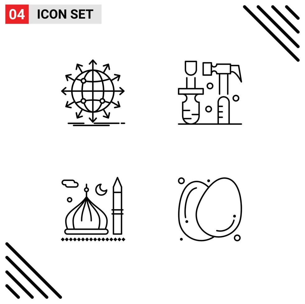 Pictogram Set of 4 Simple Filledline Flat Colors of globe mosque news hammer cresent Editable Vector Design Elements
