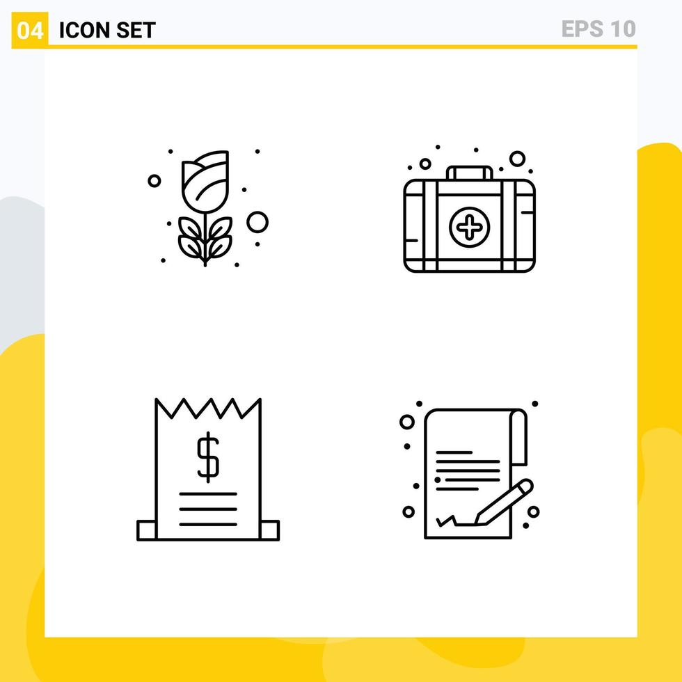4 Creative Icons Modern Signs and Symbols of flower ecommerce rose kit document Editable Vector Design Elements