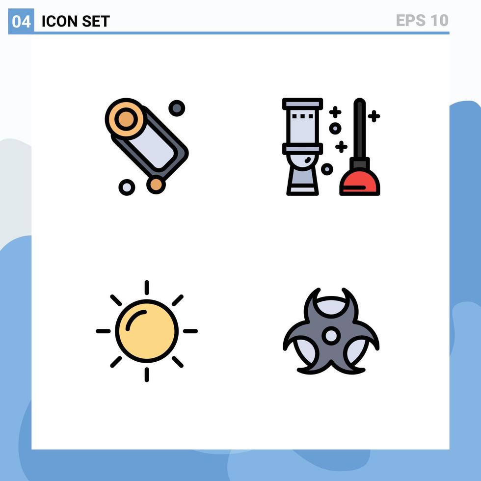 4 Thematic Vector Filledline Flat Colors and Editable Symbols of bathroom sun soap bath education Editable Vector Design Elements