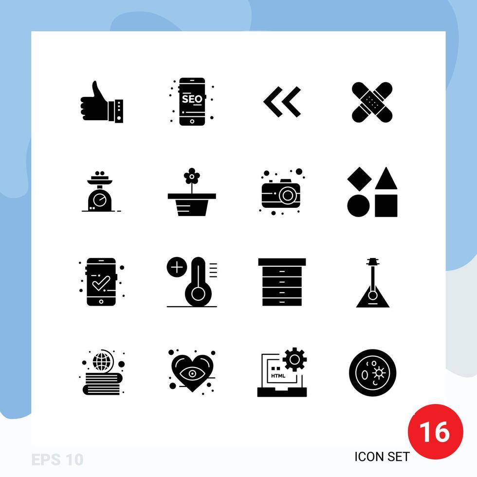 16 Universal Solid Glyphs Set for Web and Mobile Applications kit band seo aid arrows Editable Vector Design Elements