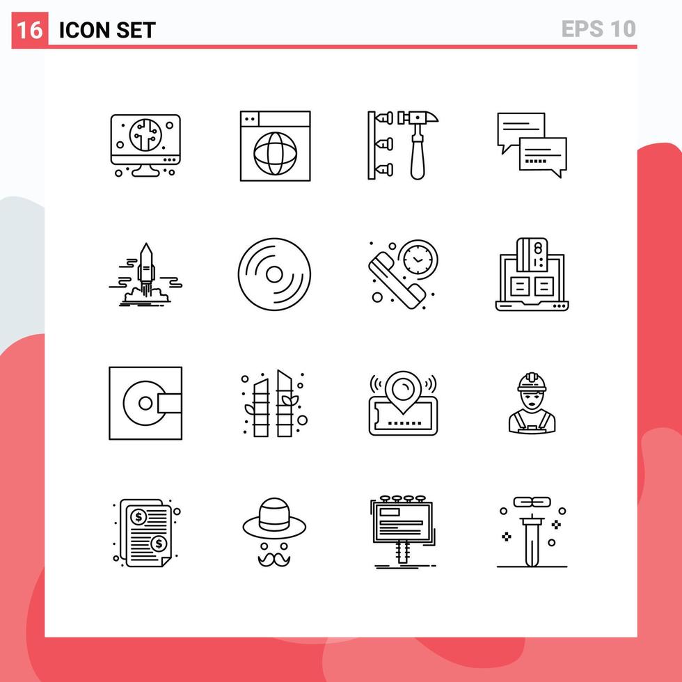 Universal Icon Symbols Group of 16 Modern Outlines of publish education screw message chat Editable Vector Design Elements