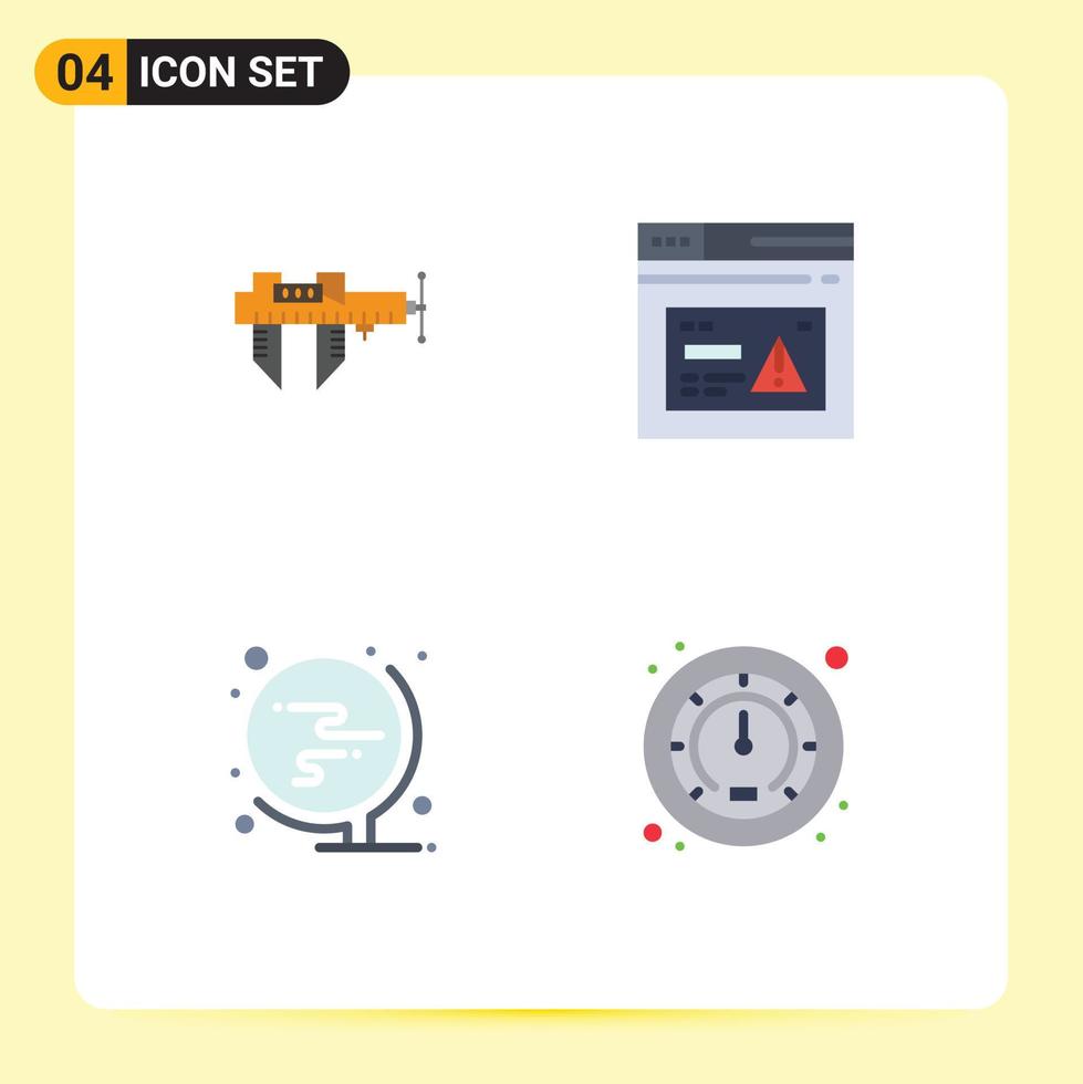 Mobile Interface Flat Icon Set of 4 Pictograms of calipers alert repair page world Editable Vector Design Elements
