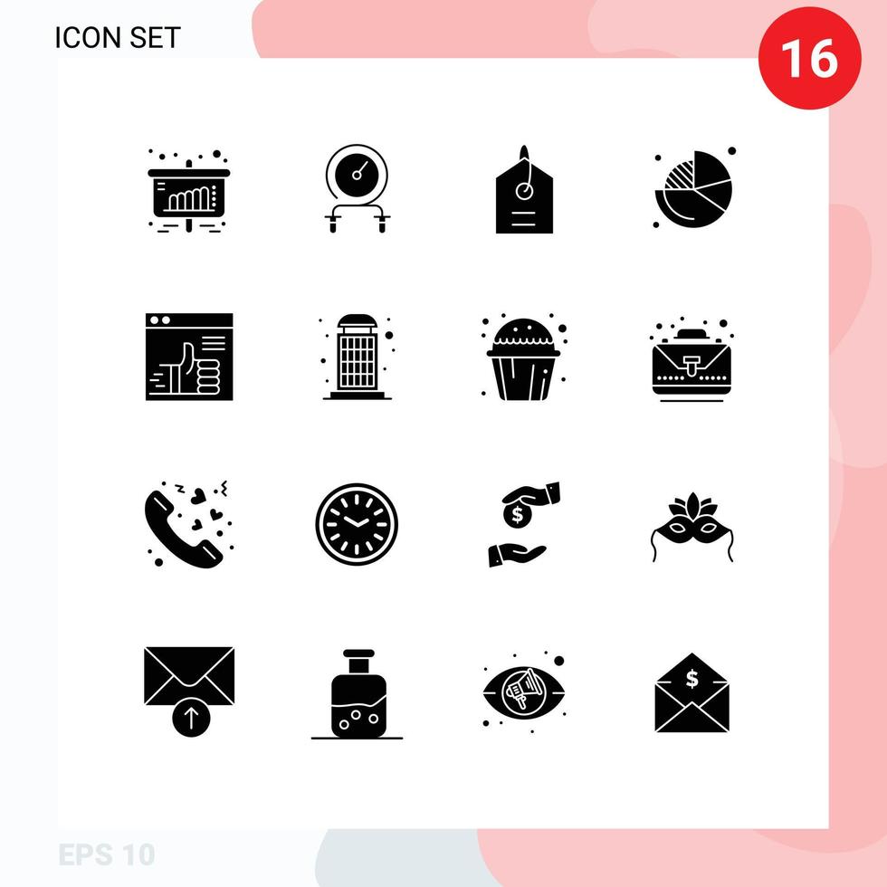 16 User Interface Solid Glyph Pack of modern Signs and Symbols of thumbs pie training finance business Editable Vector Design Elements