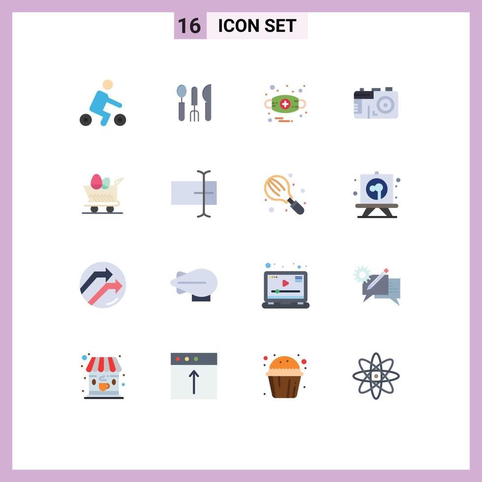 Pictogram Set of 16 Simple Flat Colors of easter cart allergies photo camera Editable Pack of Creative Vector Design Elements