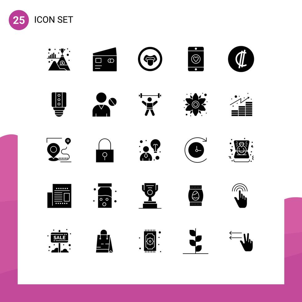 Universal Icon Symbols Group of 25 Modern Solid Glyphs of costa business shopping love science Editable Vector Design Elements